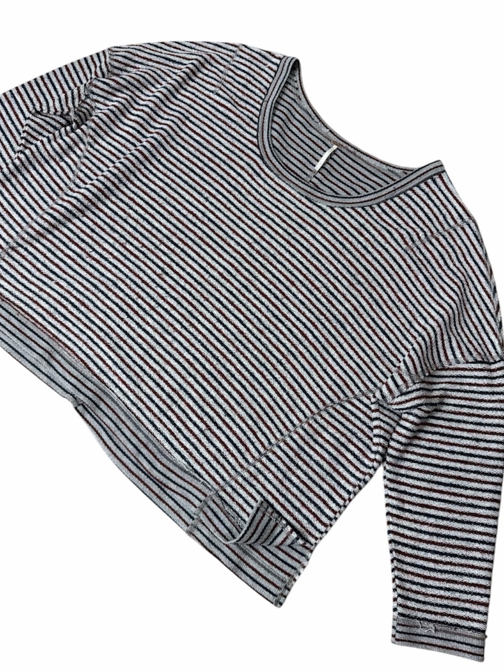 FREE PEOPLE Striped Terry Knit Top — Grayish, Maroon & Navy Stripes
